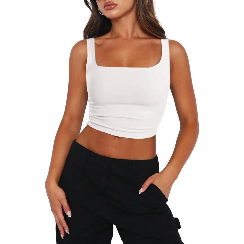 imageZeagoo Womens Square Neck Sleeveless Crop Tops 2026 Cute Double Layer Casual Slim Fit Trendy Tank TopsBwhite