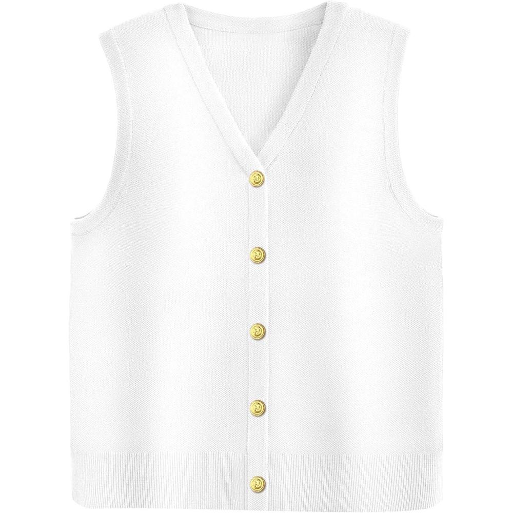 imageZeagoo Womens Sweater Vest V Neck Button Down Shirts Trendy Knit Sleeveless Cardigan Top Shirt SXXLWhite
