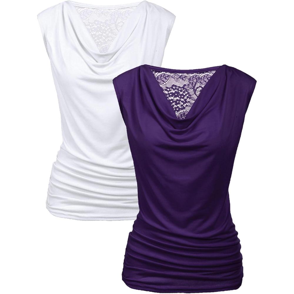 imageZeagoo Womens Tank Tops 2 Pack Trendy Going Out Tops Sleeveless Shirts Ruched Business Casual Basic Tunic Tops OutfitsBwhitepurple