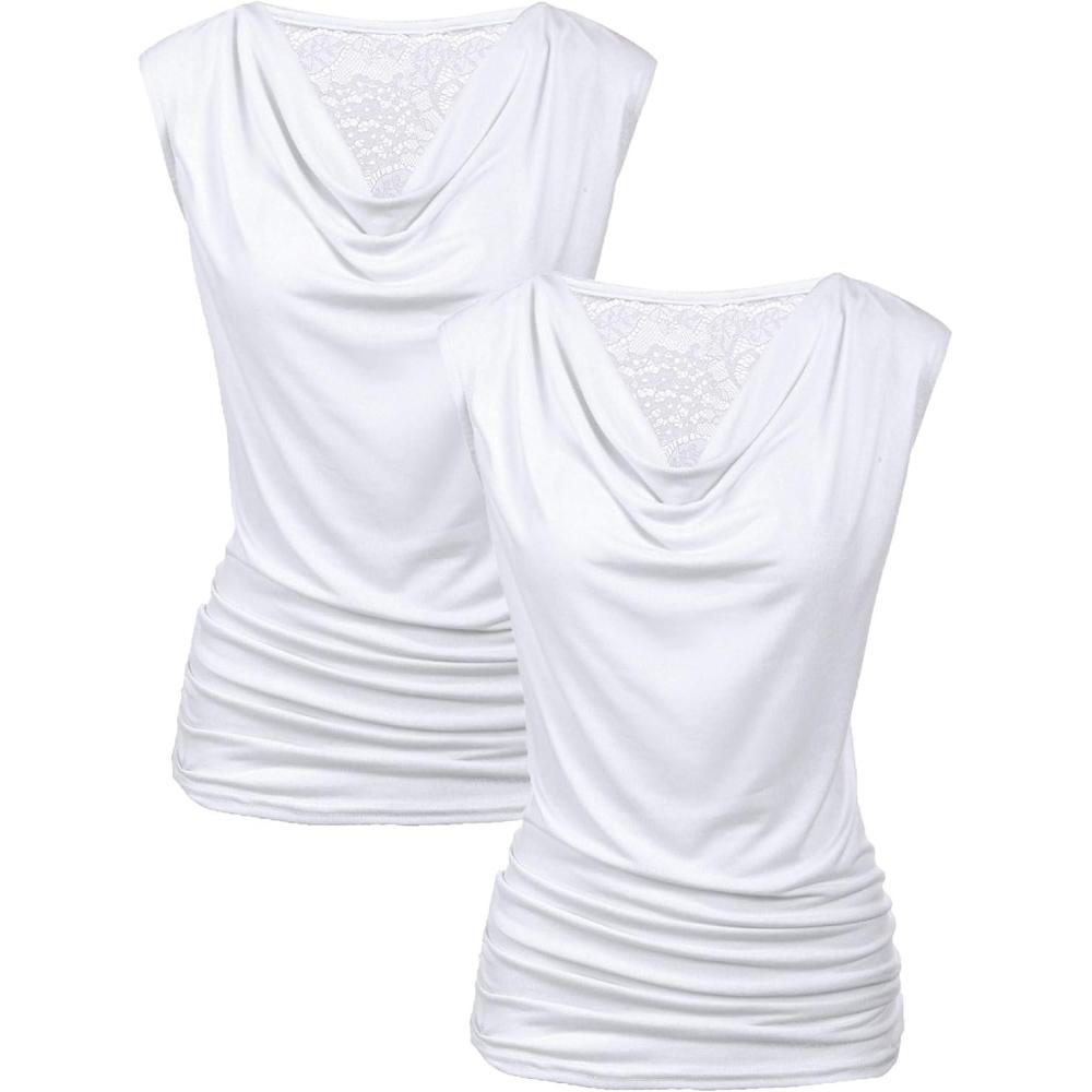 imageZeagoo Womens Tank Tops 2 Pack Trendy Going Out Tops Sleeveless Shirts Ruched Business Casual Basic Tunic Tops OutfitsBwhitewhite