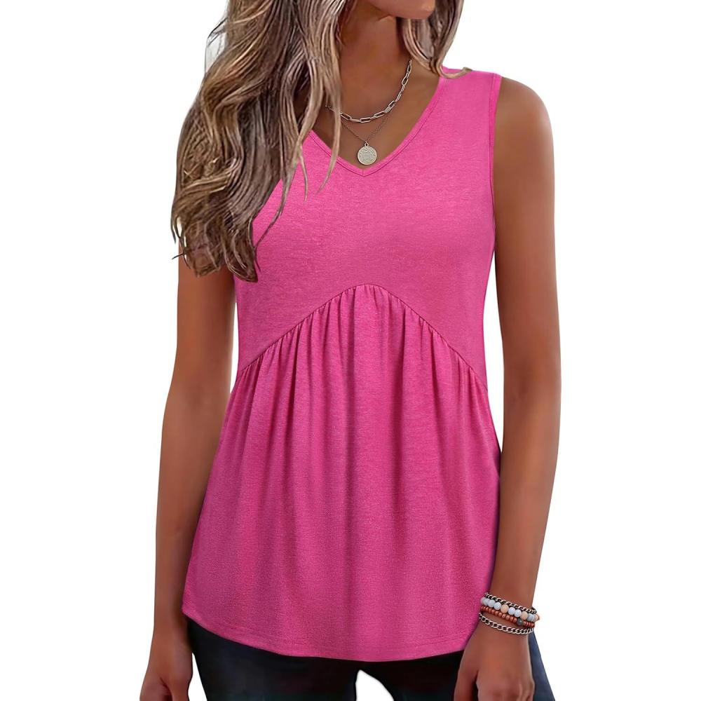 imageZeagoo Womens Tank Tops 2026 Summer Flowy Peplum Casual V Neck Babydoll Sleeveless Tops S3XRose Red
