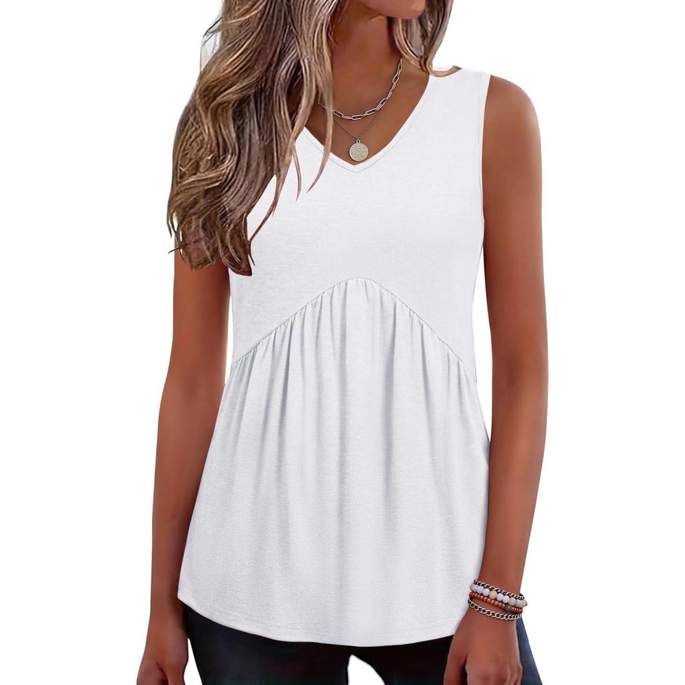 imageZeagoo Womens Tank Tops 2026 Summer Flowy Peplum Casual V Neck Babydoll Sleeveless Tops S3XWhite