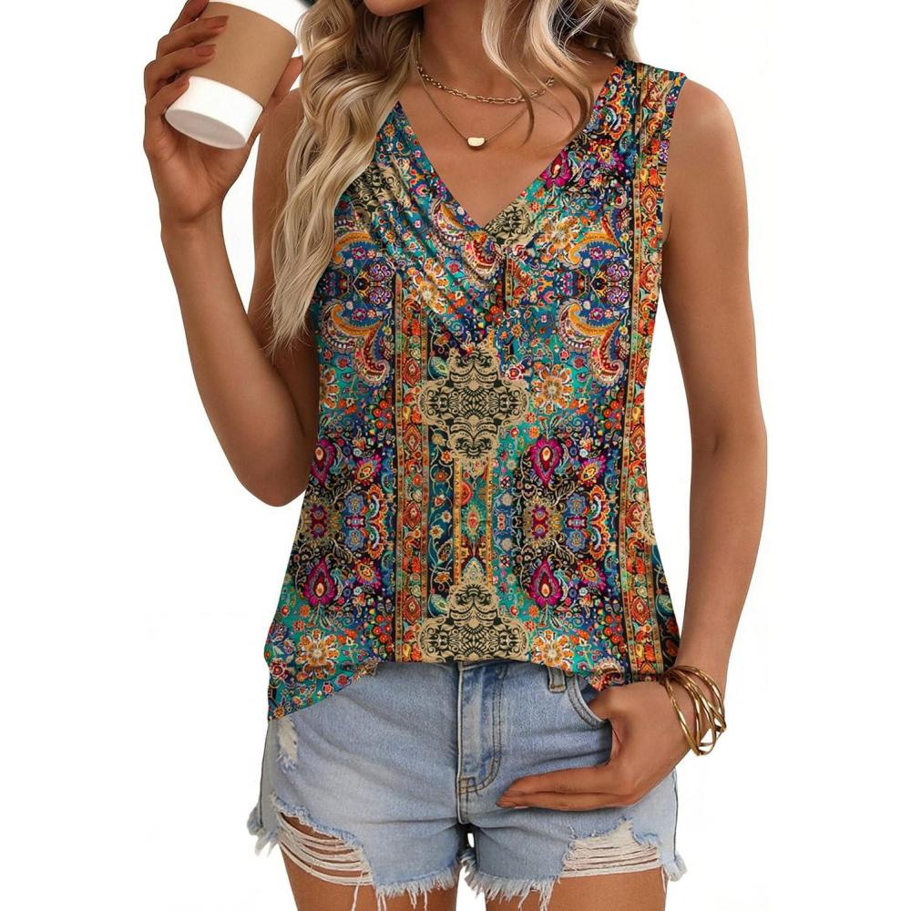 imageZeagoo Womens Tank Tops 2026 Summer Sleeveless Loose Fit Tops V Neck Pleated Trendy Fashion Business Casual ShirtsMz721 Boho