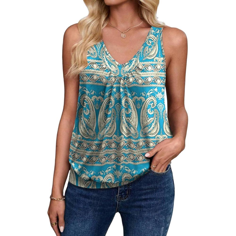 imageZeagoo Womens Tank Tops Loose Fit V Neck Ruched Sleeveless Tops Casual Basic Banded Shirts SXXLGreen Cream
