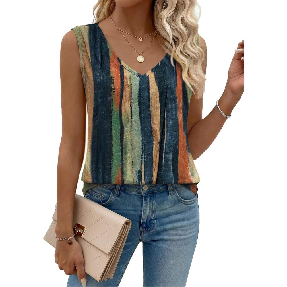 imageZeagoo Womens Tank Tops Pleated V Neck Business Casual Sleeveless Shirts Trendy Dressy Textured Summer Work BlouseCx289 Striped