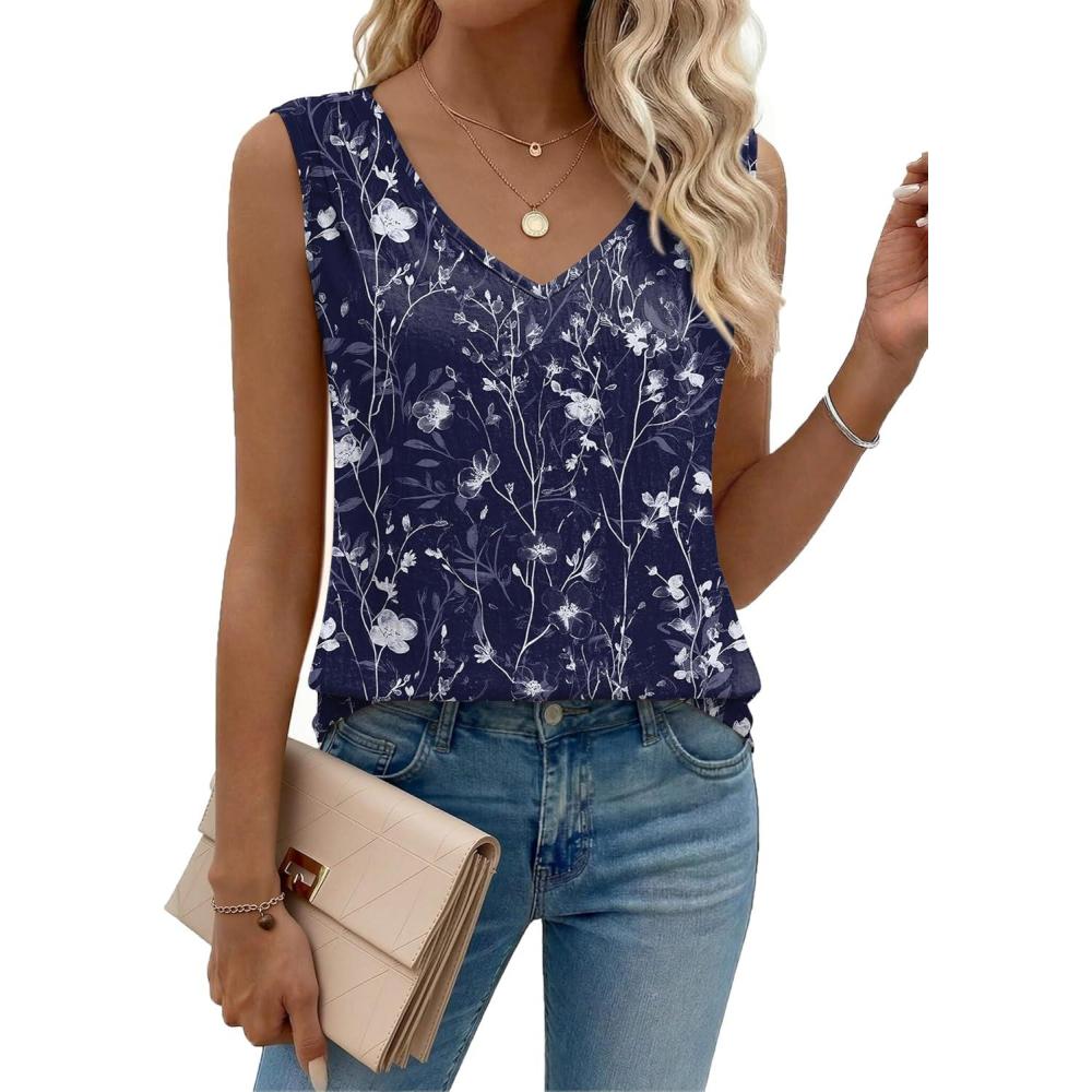 imageZeagoo Womens Tank Tops Pleated V Neck Business Casual Sleeveless Shirts Trendy Dressy Textured Summer Work BlouseSf180 Flower