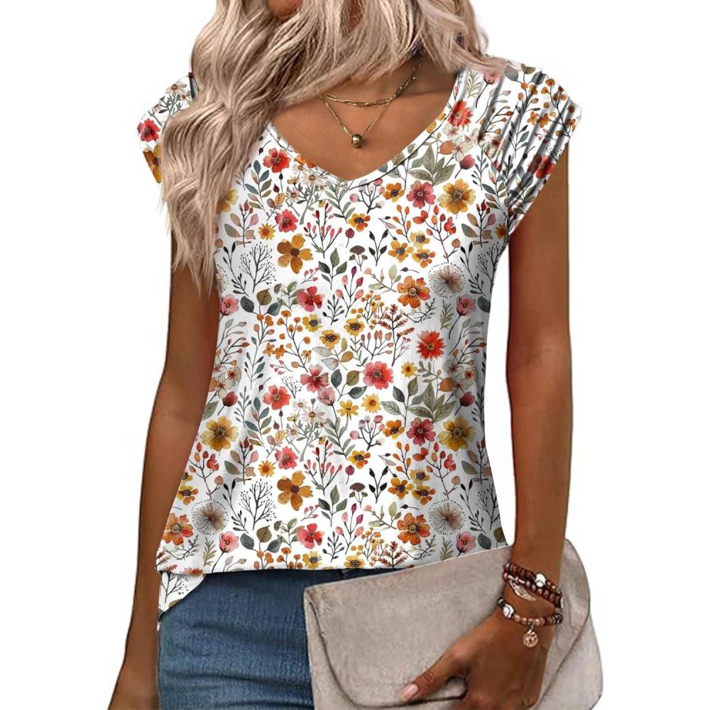 imageZeagoo Womens Tops Cute Loose Tank Tops Trendy Casual Dressy Shirts V Neck Cap Sleeve Tops Summer OutfitsColorful Floral