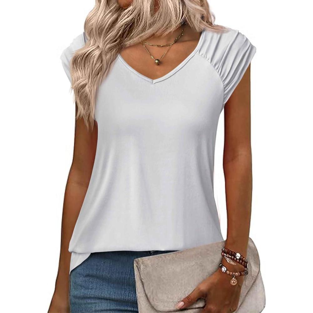 imageZeagoo Womens Tops Cute Loose Tank Tops Trendy Casual Dressy Shirts V Neck Cap Sleeve Tops Summer OutfitsWhite