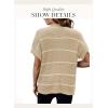 Women 2026 Sweater Vest Mock Neck Batwing Short Sleeve Oversized Ribbed Knit Tops Fall Pullover Sweater S-XXL(Apricot White Stripe)