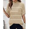Women 2026 Sweater Vest Mock Neck Batwing Short Sleeve Oversized Ribbed Knit Tops Fall Pullover Sweater S-XXL(Apricot White Stripe)