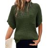 Women 2026 Sweater Vest Mock Neck Batwing Short Sleeve Oversized Ribbed Knit Tops Fall Pullover Sweater S-XXL(Army Green)