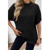 Women 2026 Sweater Vest Mock Neck Batwing Short Sleeve Oversized Ribbed Knit Tops Fall Pullover Sweater S-XXL(Black)