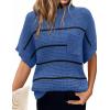 Women 2026 Sweater Vest Mock Neck Batwing Short Sleeve Oversized Ribbed Knit Tops Fall Pullover Sweater S-XXL(Black Blue Striped)