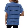 Women 2026 Sweater Vest Mock Neck Batwing Short Sleeve Oversized Ribbed Knit Tops Fall Pullover Sweater S-XXL(Black Blue Striped)