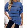 Women 2026 Sweater Vest Mock Neck Batwing Short Sleeve Oversized Ribbed Knit Tops Fall Pullover Sweater S-XXL(Black Blue Striped)