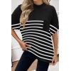 Women 2026 Sweater Vest Mock Neck Batwing Short Sleeve Oversized Ribbed Knit Tops Fall Pullover Sweater S-XXL(Black White Small Stripe)
