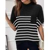 Women 2026 Sweater Vest Mock Neck Batwing Short Sleeve Oversized Ribbed Knit Tops Fall Pullover Sweater S-XXL(Black White Small Stripe)