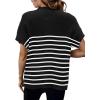 Women 2026 Sweater Vest Mock Neck Batwing Short Sleeve Oversized Ribbed Knit Tops Fall Pullover Sweater S-XXL(Black White Small Stripe)