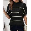 Women 2026 Sweater Vest Mock Neck Batwing Short Sleeve Oversized Ribbed Knit Tops Fall Pullover Sweater S-XXL(Black White Stripe)