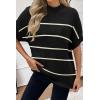 Women 2026 Sweater Vest Mock Neck Batwing Short Sleeve Oversized Ribbed Knit Tops Fall Pullover Sweater S-XXL(Black White Stripe)