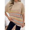 Women 2026 Sweater Vest Mock Neck Batwing Short Sleeve Oversized Ribbed Knit Tops Fall Pullover Sweater S-XXL(Color Striped)