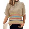 Women 2026 Sweater Vest Mock Neck Batwing Short Sleeve Oversized Ribbed Knit Tops Fall Pullover Sweater S-XXL(Color Striped)