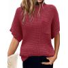 Women 2026 Sweater Vest Mock Neck Batwing Short Sleeve Oversized Ribbed Knit Tops Fall Pullover Sweater S-XXL(Dark Red)