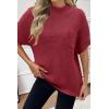 Women 2026 Sweater Vest Mock Neck Batwing Short Sleeve Oversized Ribbed Knit Tops Fall Pullover Sweater S-XXL(Dark Red)