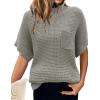 Women 2026 Sweater Vest Mock Neck Batwing Short Sleeve Oversized Ribbed Knit Tops Fall Pullover Sweater S-XXL(Gray)