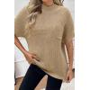 Women 2026 Sweater Vest Mock Neck Batwing Short Sleeve Oversized Ribbed Knit Tops Fall Pullover Sweater S-XXL(Khaki)