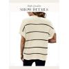 Women 2026 Sweater Vest Mock Neck Batwing Short Sleeve Oversized Ribbed Knit Tops Fall Pullover Sweater S-XXL(White Black Stripe)