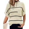 Women 2026 Sweater Vest Mock Neck Batwing Short Sleeve Oversized Ribbed Knit Tops Fall Pullover Sweater S-XXL(White Black Stripe)