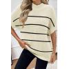 Women 2026 Sweater Vest Mock Neck Batwing Short Sleeve Oversized Ribbed Knit Tops Fall Pullover Sweater S-XXL(White Black Stripe)