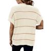 Women 2026 Sweater Vest Mock Neck Batwing Short Sleeve Oversized Ribbed Knit Tops Fall Pullover Sweater S-XXL(White Brown Striped)