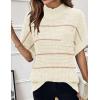 Women 2026 Sweater Vest Mock Neck Batwing Short Sleeve Oversized Ribbed Knit Tops Fall Pullover Sweater S-XXL(White Brown Striped)