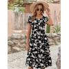 ZEAGOO Womens Casual Dresses for Summer Short Sleeve Flare Midi Dress Loose Flowy Beach Sundress(2602 Black Flower)