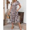 ZEAGOO Womens Casual Dresses for Summer Short Sleeve Flare Midi Dress Loose Flowy Beach Sundress(2602 Brown Flower)