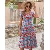 ZEAGOO Womens Casual Dresses for Summer Short Sleeve Flare Midi Dress Loose Flowy Beach Sundress(2602 Mixed Red Floral)