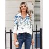 Zeagoo Blouse for Women Dressy Long Sleeve Button Down Shirts Business Casual Outfit Lightweight Solid/Printed Tops(Leaf Blue 181)