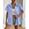 Zeagoo Blue and White Striped Shirts for Women Short Sleeve V Neck Collared Blouses 2026 Summer Tops