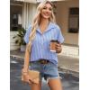 Zeagoo Blue and White Striped Shirts for Women Short Sleeve V Neck Collared Blouses 2026 Summer Tops