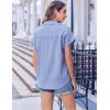 Zeagoo Blue and White Striped Shirts for Women Short Sleeve V Neck Collared Blouses 2026 Summer Tops