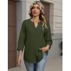 Zeagoo Button Down Shirts for Women 3/4 Sleeve Linen Cotton V Neck Tops Dressy Casual Loose Work Blouses(Army Green)