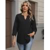 Zeagoo Button Down Shirts for Women 3/4 Sleeve Linen Cotton V Neck Tops Dressy Casual Loose Work Blouses(Black)