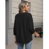 Zeagoo Button Down Shirts for Women 3/4 Sleeve Linen Cotton V Neck Tops Dressy Casual Loose Work Blouses(Black)