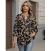 Zeagoo Button Down Shirts for Women 3/4 Sleeve Linen Cotton V Neck Tops Dressy Casual Loose Work Blouses(Black Hawaiian-sf209)