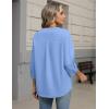 Zeagoo Button Down Shirts for Women 3/4 Sleeve Linen Cotton V Neck Tops Dressy Casual Loose Work Blouses(Blue)