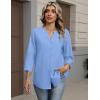 Zeagoo Button Down Shirts for Women 3/4 Sleeve Linen Cotton V Neck Tops Dressy Casual Loose Work Blouses(Blue)