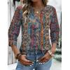 Zeagoo Button Down Shirts for Women 3/4 Sleeve Linen Cotton V Neck Tops Dressy Casual Loose Work Blouses(Boho-mz721)