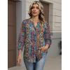 Zeagoo Button Down Shirts for Women 3/4 Sleeve Linen Cotton V Neck Tops Dressy Casual Loose Work Blouses(Boho-mz721)